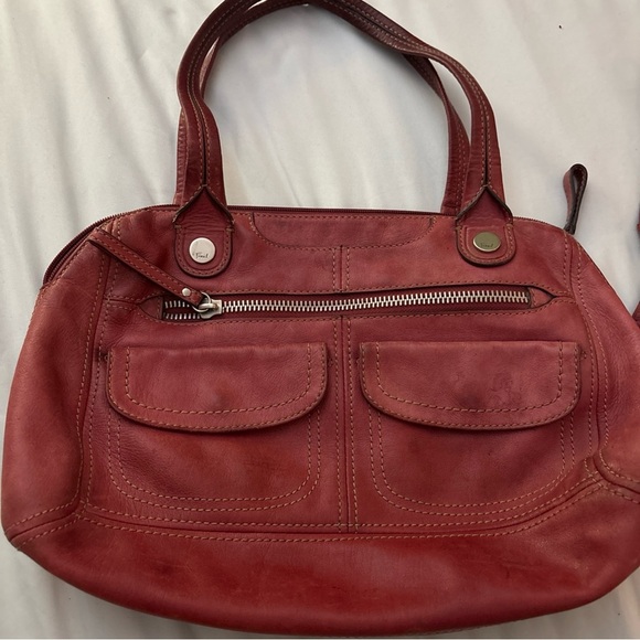 Fossil Lot Red Soft Glove Leather  Shoulder Bag Satchel Wristlet Wallet Purse - Picture 2 of 8